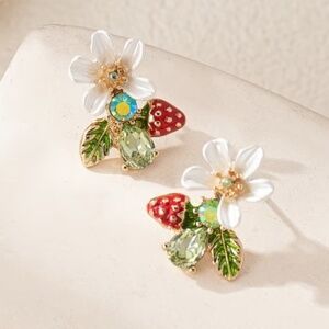 Adorable Floral Fruity Cluster Crystal Statement Earrings